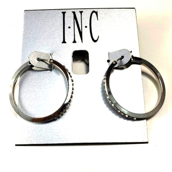 INC Silver-Tone Crystal Hoop Earrings – Sparkling Women’s Fashion Jewelry - Picture 3 of 6